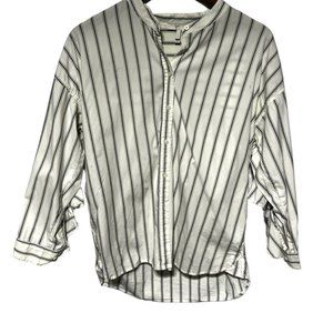 Joie White Striped Button Front Shirt Ruffle Sleeve Size Small